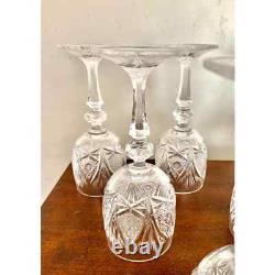 Vintage Czech Micro Cut Clear Crystal White Wine Glasses Set of 6