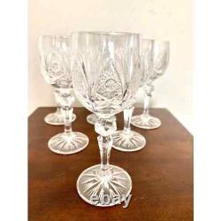 Vintage Czech Micro Cut Clear Crystal White Wine Glasses Set of 6