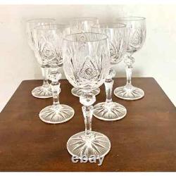 Vintage Czech Micro Cut Clear Crystal White Wine Glasses Set of 6