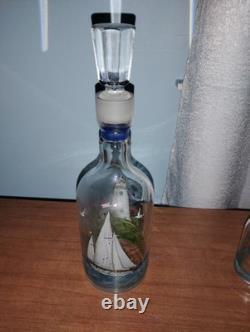 Vintage Czechoslovakia Hand Painted Tumblers, Decanter, Wine+Shot Glasses Oil+