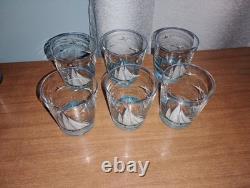 Vintage Czechoslovakia Hand Painted Tumblers, Decanter, Wine+Shot Glasses Oil+