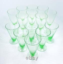 Vintage Depression Era Green Crystal Glassware, 8 Wine & 6 Iced Tea Glasses