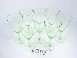 Vintage Depression Era Green Crystal Glassware, 8 Wine & 6 Iced Tea Glasses
