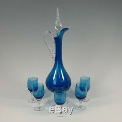 Vintage EMPOLI Italian Art Glass Cobalt Blue Wine Decanter Set Mid Century MCM