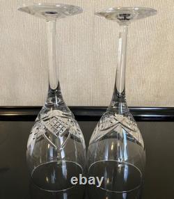 Vintage Edinburgh Cut Crystal Pair Skye Wine Glasses Stems Goblets Scotland