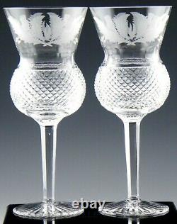 Vintage Edinburgh Cut Crystal THISTLE 7.5 WINE WATER GOBLETS GLASSES Set 2 Mint