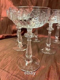 Vintage Elegant Set Cut Crystal Stem Etched Pressed Champagne Wine Glasses
