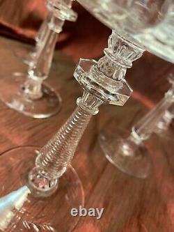 Vintage Elegant Set Cut Crystal Stem Etched Pressed Champagne Wine Glasses