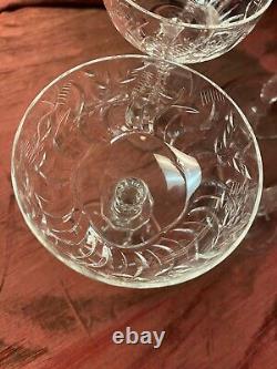 Vintage Elegant Set Cut Crystal Stem Etched Pressed Champagne Wine Glasses