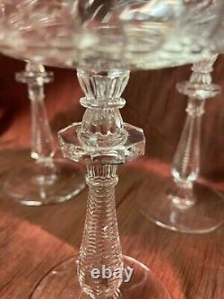 Vintage Elegant Set Cut Crystal Stem Etched Pressed Champagne Wine Glasses