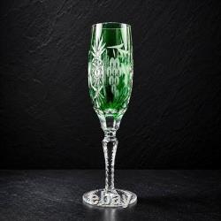 Vintage Emerald Green Cut to Clear Crystal Champagne Flute Grape Design 9