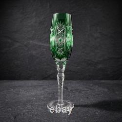 Vintage Emerald Green Cut to Clear Crystal Champagne Flute Grape Design 9