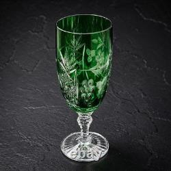 Vintage Emerald Green Cut to Clear Crystal Champagne Flute Grape Design 9