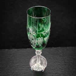 Vintage Emerald Green Cut to Clear Crystal Champagne Flute Grape Design 9