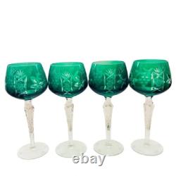 Vintage Emerald Vintage Green Cut Crystal Wine Drinking Glasses Set of 4