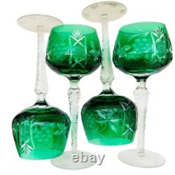 Vintage Emerald Vintage Green Cut Crystal Wine Drinking Glasses Set of 4