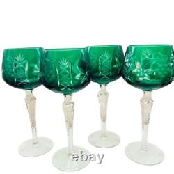 Vintage Emerald Vintage Green Cut Crystal Wine Drinking Glasses Set of 4