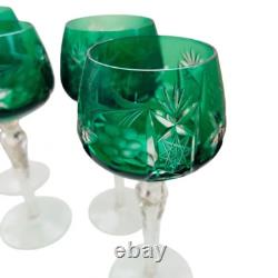 Vintage Emerald Vintage Green Cut Crystal Wine Drinking Glasses Set of 4