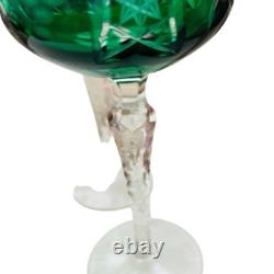 Vintage Emerald Vintage Green Cut Crystal Wine Drinking Glasses Set of 4