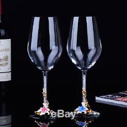 Vintage Enamel Crystal Cups Gin Red Wine Glass Decanter Set Goblet Stemmed Gifts