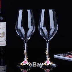 Vintage Enamel Crystal Cups Gin Red Wine Glass Decanter Set Goblet Stemmed Gifts