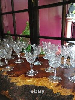 Vintage Engraved Crystal Stemware, 24 Glasses, 3 Sizes, Beautiful Cond, Gorgeous
