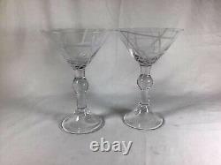 Vintage Etched Crystal Clear Wine Glasses or Water Goblets Set of 2