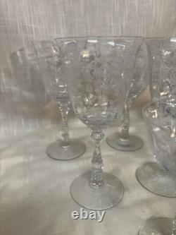 Vintage Etched Crystal Stemware Set Elegant Ornate Floral Pattern