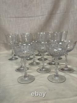 Vintage Etched Crystal Stemware Set Elegant Ornate Floral Pattern