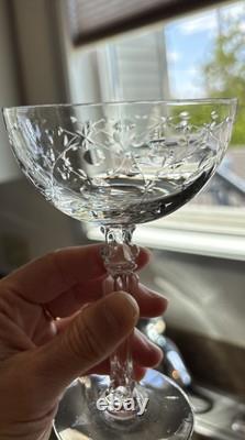 Vintage Etched Crystal Stemware Set of 7 Wine Glasses & Coupes Fostoria Style
