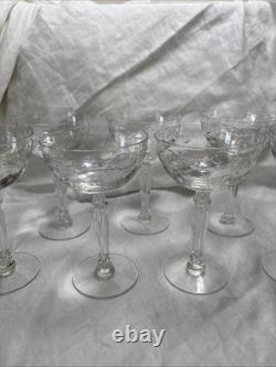 Vintage Etched Crystal Stemware Set of 7 Wine Glasses & Coupes Fostoria Style