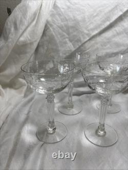 Vintage Etched Crystal Stemware Set of 7 Wine Glasses & Coupes Fostoria Style