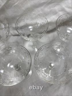 Vintage Etched Crystal Stemware Set of 7 Wine Glasses & Coupes Fostoria Style