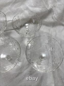 Vintage Etched Crystal Stemware Set of 7 Wine Glasses & Coupes Fostoria Style