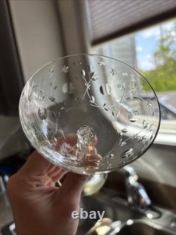 Vintage Etched Crystal Stemware Set of 7 Wine Glasses & Coupes Fostoria Style
