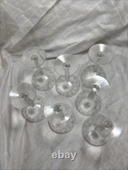 Vintage Etched Crystal Stemware Set of 7 Wine Glasses & Coupes Fostoria Style