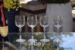 Vintage Etched Crystal Wine Glasses Set of 4, 1940's, Vintage Crystal Stemware