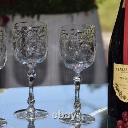Vintage Etched Crystal Wine Glasses Set of 4, 1940's, Vintage Crystal Stemware