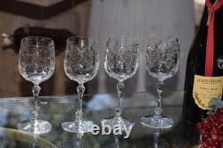 Vintage Etched Crystal Wine Glasses Set of 4, 1940's, Vintage Crystal Stemware