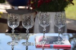 Vintage Etched Crystal Wine Glasses Set of 4, 1940's, Vintage Crystal Stemware