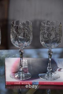 Vintage Etched Crystal Wine Glasses Set of 4, 1940's, Vintage Crystal Stemware