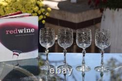 Vintage Etched Crystal Wine Glasses Set of 4, 1940's, Vintage Crystal Stemware