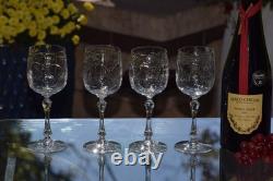Vintage Etched Crystal Wine Glasses Set of 4, 1940's, Vintage Crystal Stemware