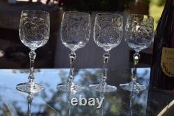 Vintage Etched Crystal Wine Glasses Set of 4, 1940's, Vintage Crystal Stemware