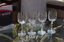 Vintage Etched Crystal Wine Glasses Set of 4, 1940's, Vintage Crystal Stemware