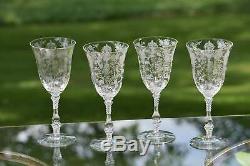 Vintage Etched Crystal Wine Glasses- Water Goblets, Cambridge, Rose Point