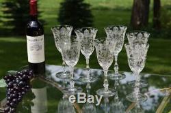 Vintage Etched Crystal Wine Glasses- Water Goblets, Cambridge, Rose Point