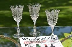 Vintage Etched Crystal Wine Glasses- Water Goblets, Cambridge, Rose Point