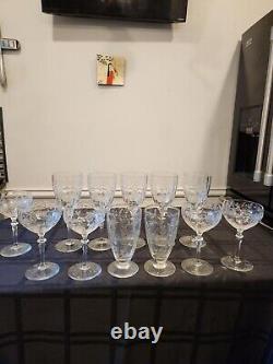 Vintage Etched Fine Crystal Wheat Pattern 12 Glassware in collection
