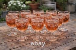 Vintage Etched Glass Goblets Set 12 Gold Rim 20oz Large Wine Glasses